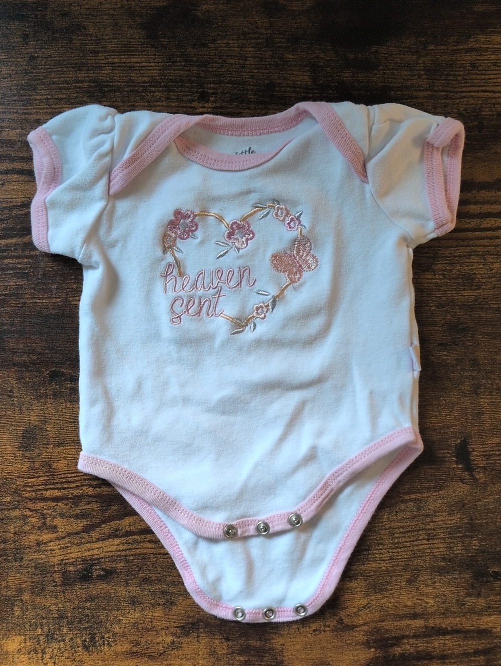 5/$25 Little & Loved White and Pink Heart-Embroidered Baby Onesie Bodysuit 3-6M